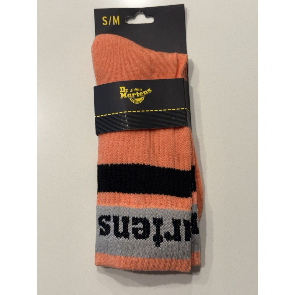 Dr Martens AC681695 Athletic Logo Coral Organic Cotton Crew Socks S/M NWT